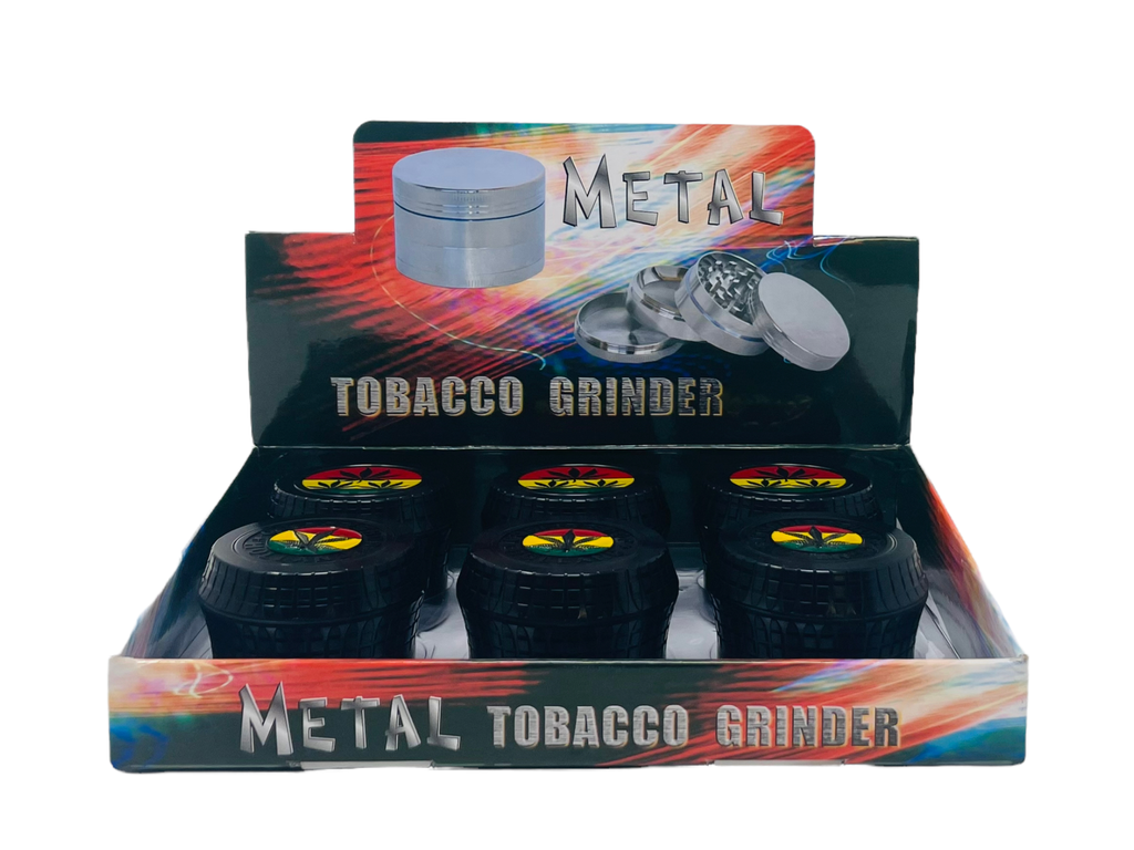 TOBACCO GRINDER 3 PARTS RASTA LEAF DESIGN #TG4-58BK-LF2 BOX OF 6