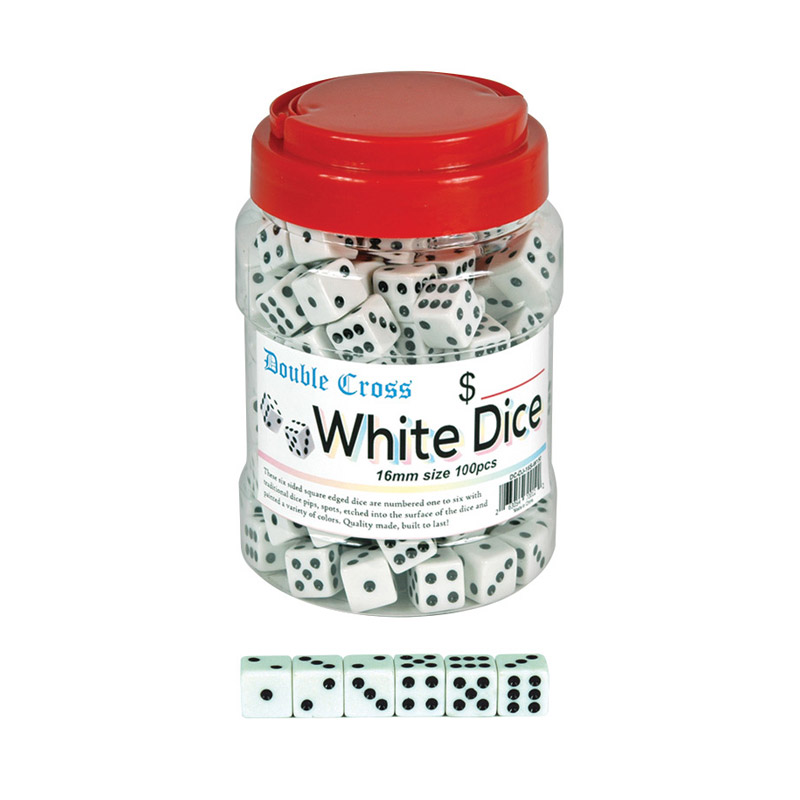 DOUBLE CROSS WHITE DICE 16MM 100CT
