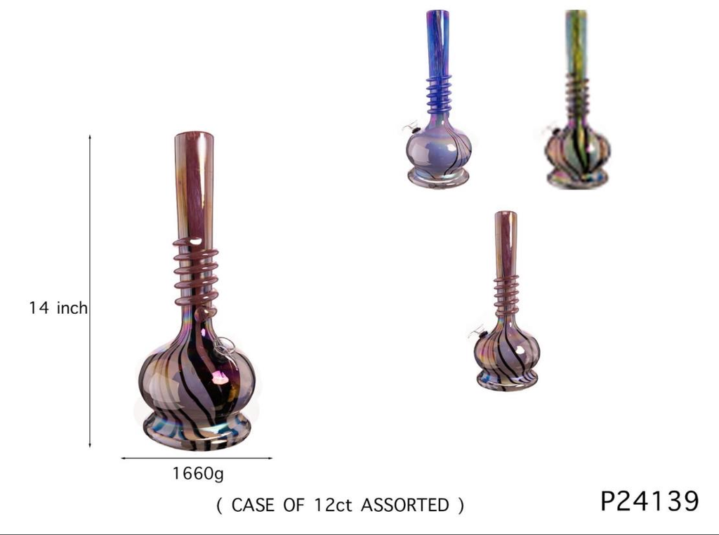 GENIE BLOOM SOFT GLASS 14" WATER PIPE #GP24139 ASSORTED COLORS