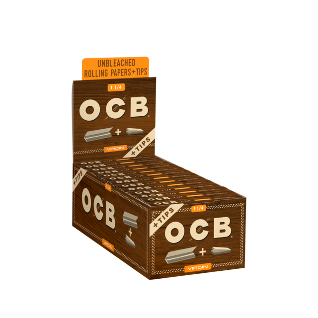 OCB VIRGIN 1 1/4 UNBLEACHED ROLLING PAPERS + FILTERS BOX OF 24
