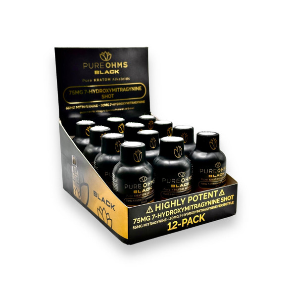 PURE OHMS BLACK 75MG 7-HYDROXY KRATOM SHOTS BOX OF 12