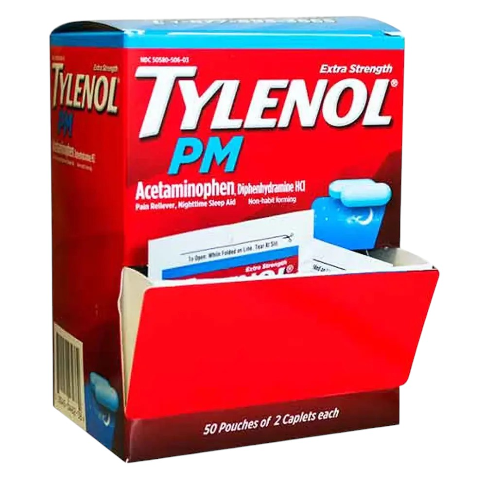 TYLENOL PM ACETAMINOPHEN EXTRA STRENGTH 2CT BOX OF 50