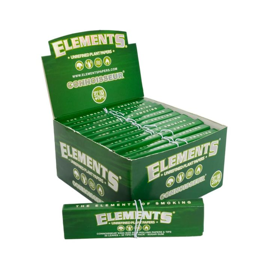 [ELEM-23520] ELEMENTS GREEN CONNOISSEUR KINGSIZE SLIM ROLLING PAPER+TIPS 32CT BOX OF 24