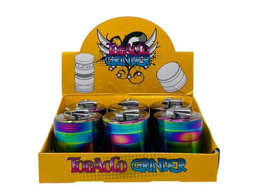 [INTREF01923] TOBACCO GRINDER 4 PARTS HAND CRANK TOP RAINBOW COLOR #TG4-63CHR-HC BOX OF 6