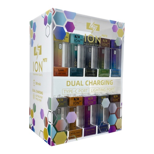 [ION -21926] ION MINI BATTERY 510 THREAD 500MAH DUAL CHARGE 50CT DISPLAY