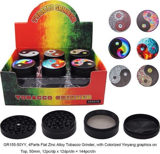 [ITM090621018642] TOBACCO GRINDER UV PRINT YING YANG DESIGN 4 PARTS GR155-50YY BOX OF 12
