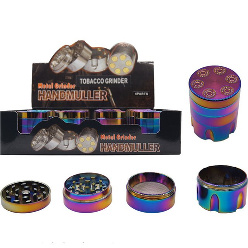 [ITM23062037063706] TOBACCO GRINDER 4 PART REVOLVER GRINDER RAINBOW COLOR GR031-4RB BOX OF 12