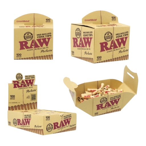 [ITM23062081518151] RAW PREROLLED PERFECTO CONICAL TIPS 100CT BOX OF 6