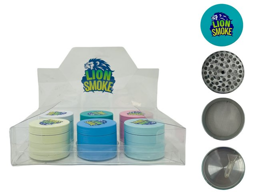 [ITM281221022337] LION SMOKE GLOW IN THE DARK 4 PARTS GRINDER ZNG799 BOX OF 6