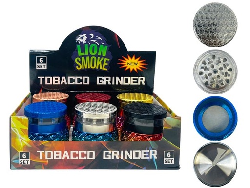 [LION-07269] LION SMOKE 4 PARTS TOBACCO GRINDER COLORFUL PATTERN DESIGN #LS44224 BOX OF 6