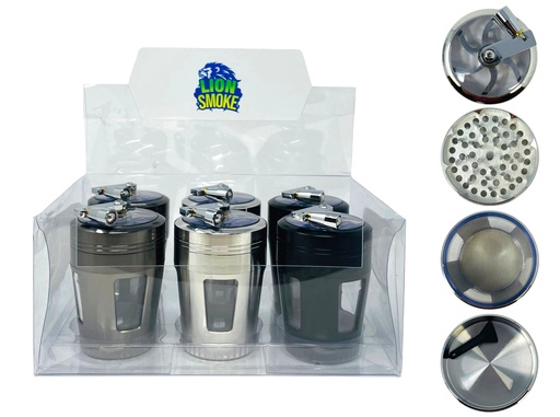 [LION-09123] LION SMOKE 4 PARTS TOBACCO GRINDER ZNG892 BOX OF 6