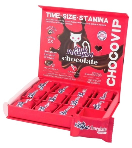 [PINK-26941] PINK PUSSYCAT CHOCO VIP SEXUAL ENHANCEMENT CHOCOLATE 10G BOX OF 12