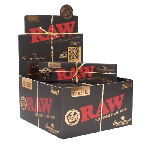 [RAW -23514] RAW BLACK KINGSIZE SLIM CLASSIC ROLLING PAPER+TIPS CONNOISSEUR BOX OF 24