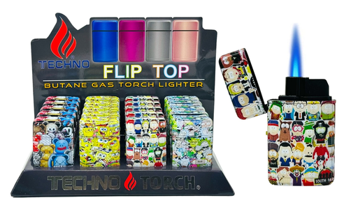 [TECH-25908] TECHNO TORCH #19607-DD1 CARTOONS DESIGN FLIP TOP TORCH LIGHTERS BOX OF 20