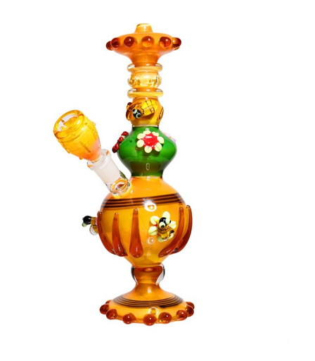 [Temp-HAM-000592] 13" HONEY BEES HOUSE BUBBER FANCY GLASS ASSORTED COLORS