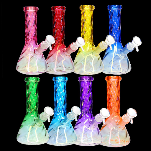 [Temp-HAM-000697] 8" TWIST GLASS FANCY BEAKER BONG MWP-181 ASSORTED COLORS