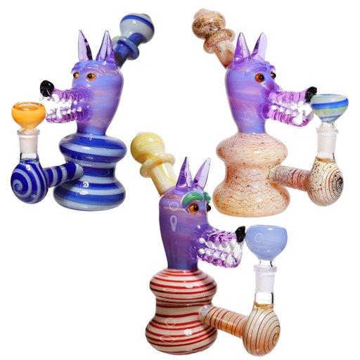 [Temp-HAM-000706] 9" FANCY WOLF BUBBLER GLASS PIPE ASSORTED COLORS