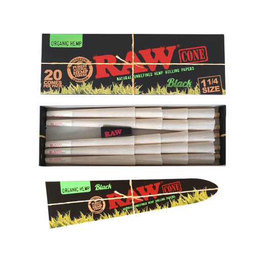 [Temp-HAM-004046] RAW BLACK ORGANIC 1 1/4 PRE-ROLL CONES 20CT PER PACK