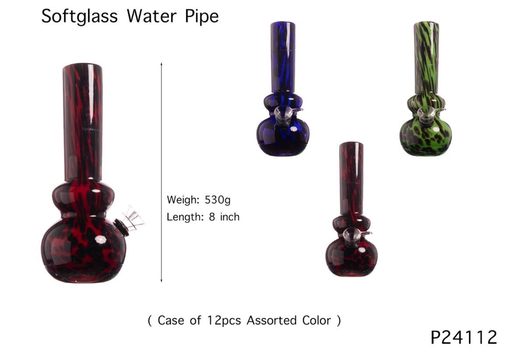 [Temp-HAM-004494] SOFT GLASS 8" WATER PIPE #GP24112 ASSORTED COLORS