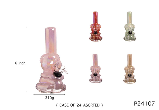 [Temp-HAM-004626] TEDDY BEAR SOFT GLASS WATER PIPE 6" #GP24107 ASSORTED COLORS
