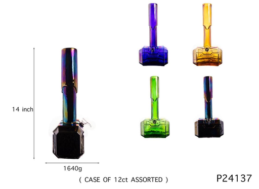 [Temp-HAM-004651] THOR HAMMER SOFT GLASS 14" WATER PIPE #GP24137 ASSORTED COLORS