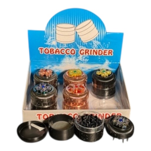 [Temp-HAM-004711] TOBACCO GRINDER WITH EMBLEM ON TOP 4 PARTS #CGD-4-52 BOX OF 6