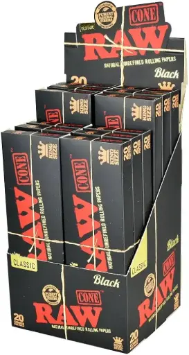 RAW BLACK CLASSIC PRE-ROLL CONES 20CT PER PACK BOX OF 12