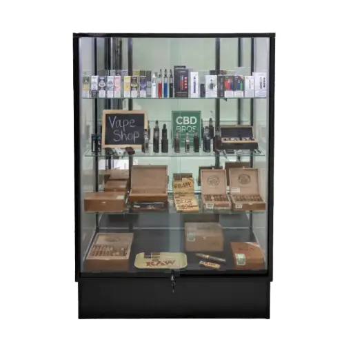 72" Black Smoke Shop Wall Display Case with Mirror Back | Extra Vision